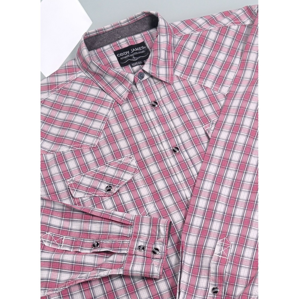 Cody‎ James Western Pearl Snap Shirt Mens XL Red White Gray Check DadCore